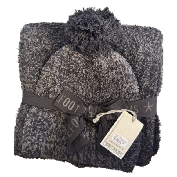 Barefoot Dreams CozyChic Pom Pom Beanie & Scarf Set - Carbon/Black - Picture 1 of 4